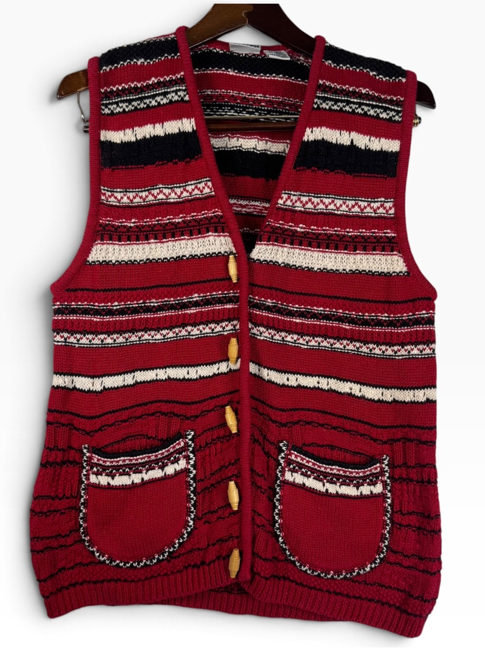 Vintage 90s Russ Sport Red Nordic Knit Sweater Vest Petite